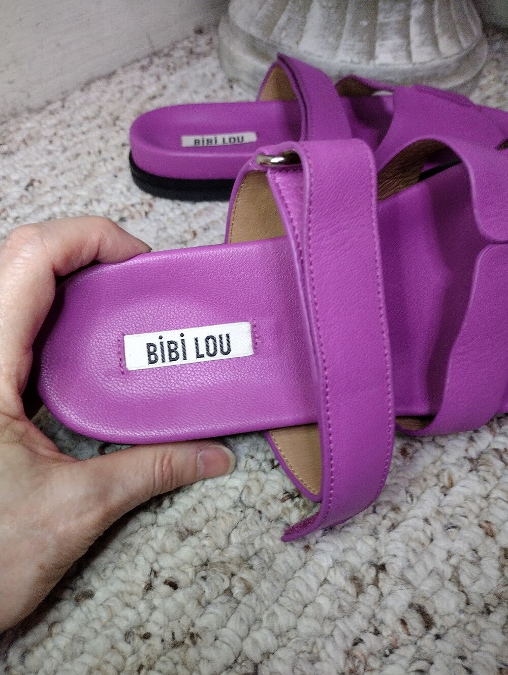 Anthropologie Bibi Lou Mindy Purple Leather Slide Sandals - Picture 3 of 7
